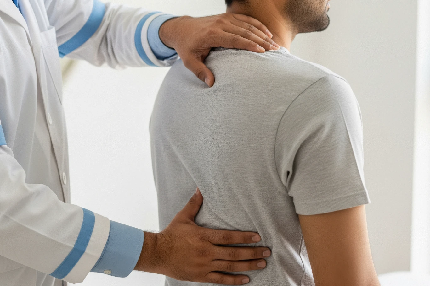 doctor upper back consultation Doctor Examining Patients Back and Neck for Pain